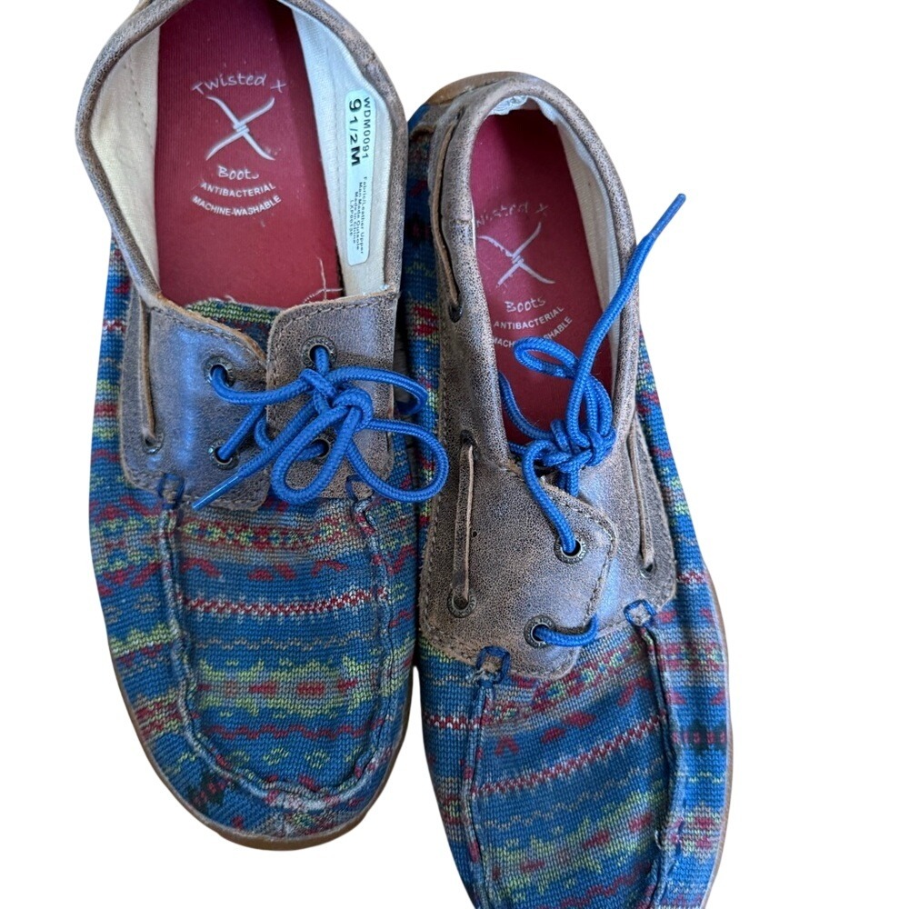 Twisted X driving moccasins blue Aztec print